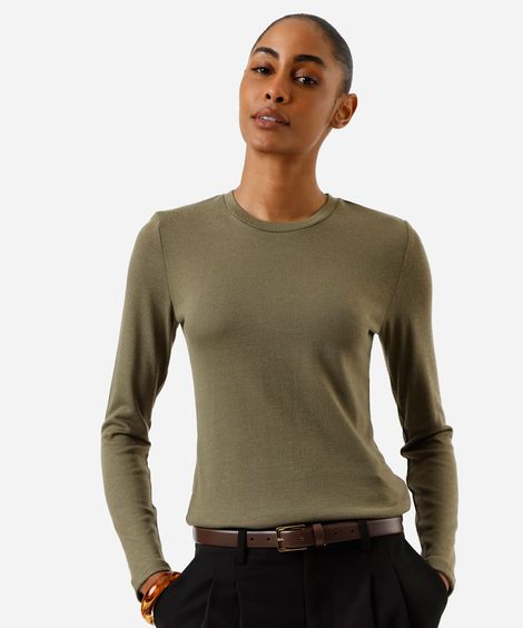 suéter básico de tricô decote redondo verde