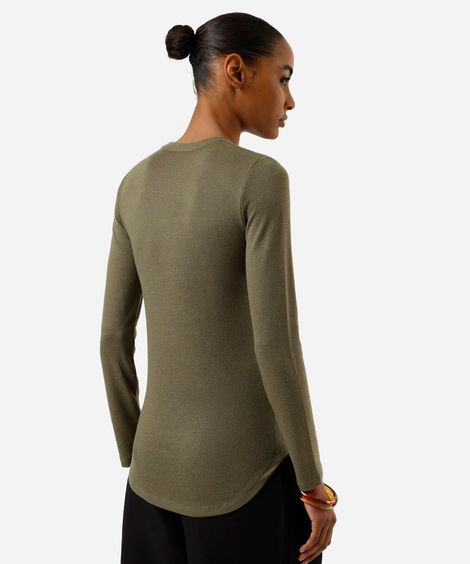 suéter básico de tricô decote redondo verde