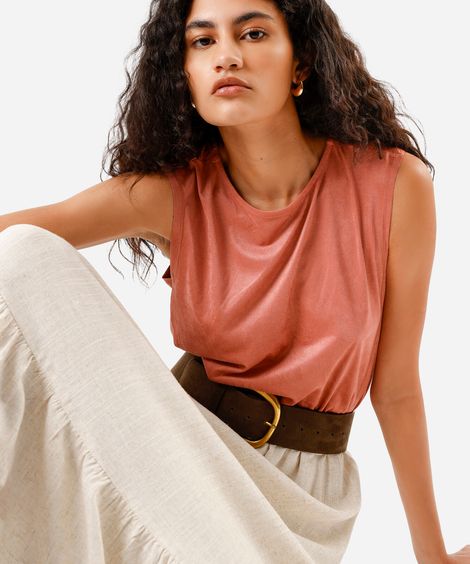 regata feminina de suede decote redondo rosa