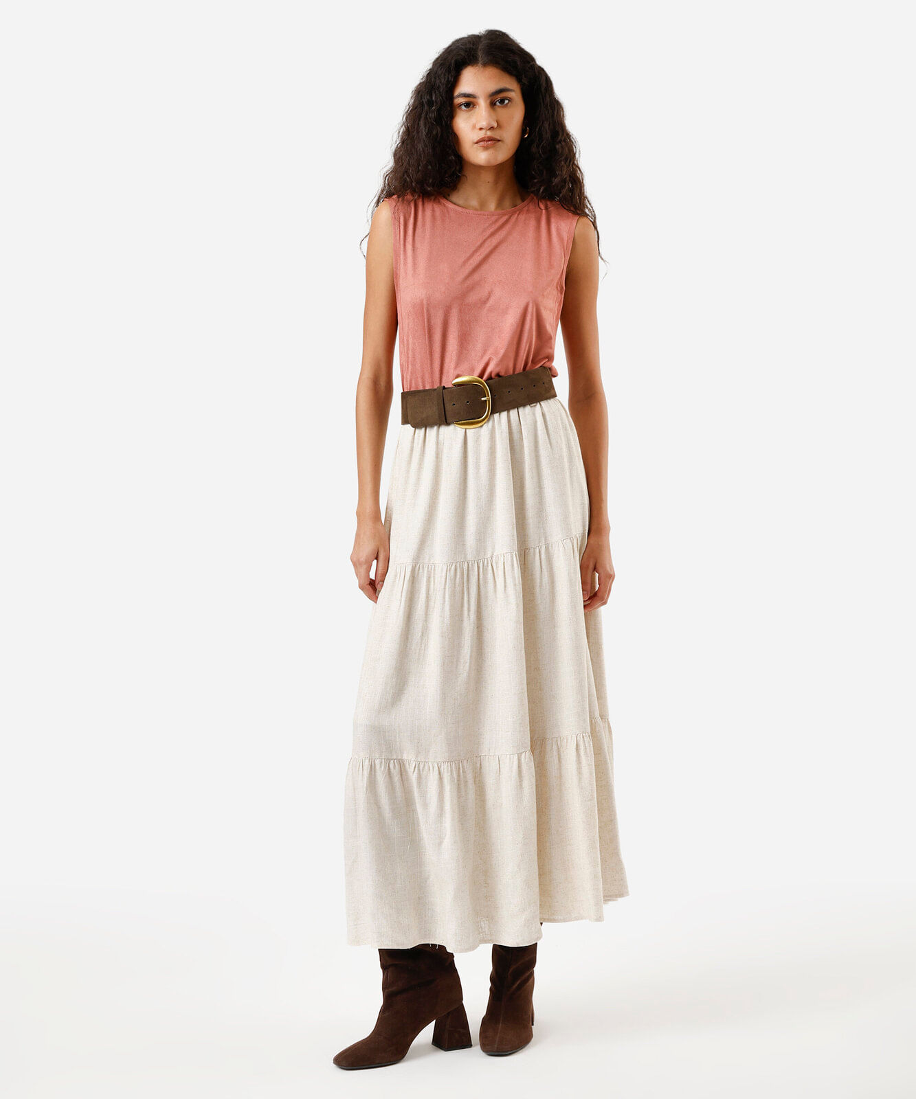regata feminina de suede decote redondo rosa