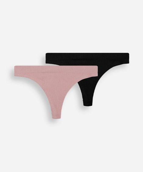 kit de 2 calcinhas fio dental feminina canelada colorido