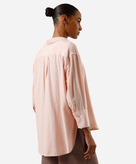 camisa feminina com linho manga longa rosa