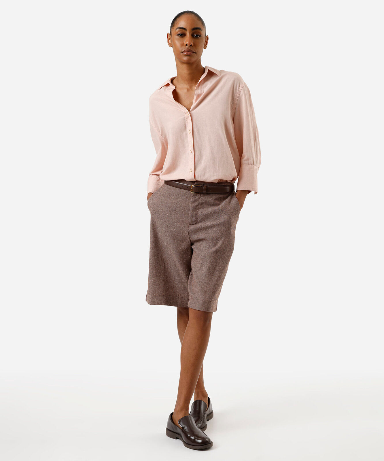 camisa feminina com linho manga longa rosa