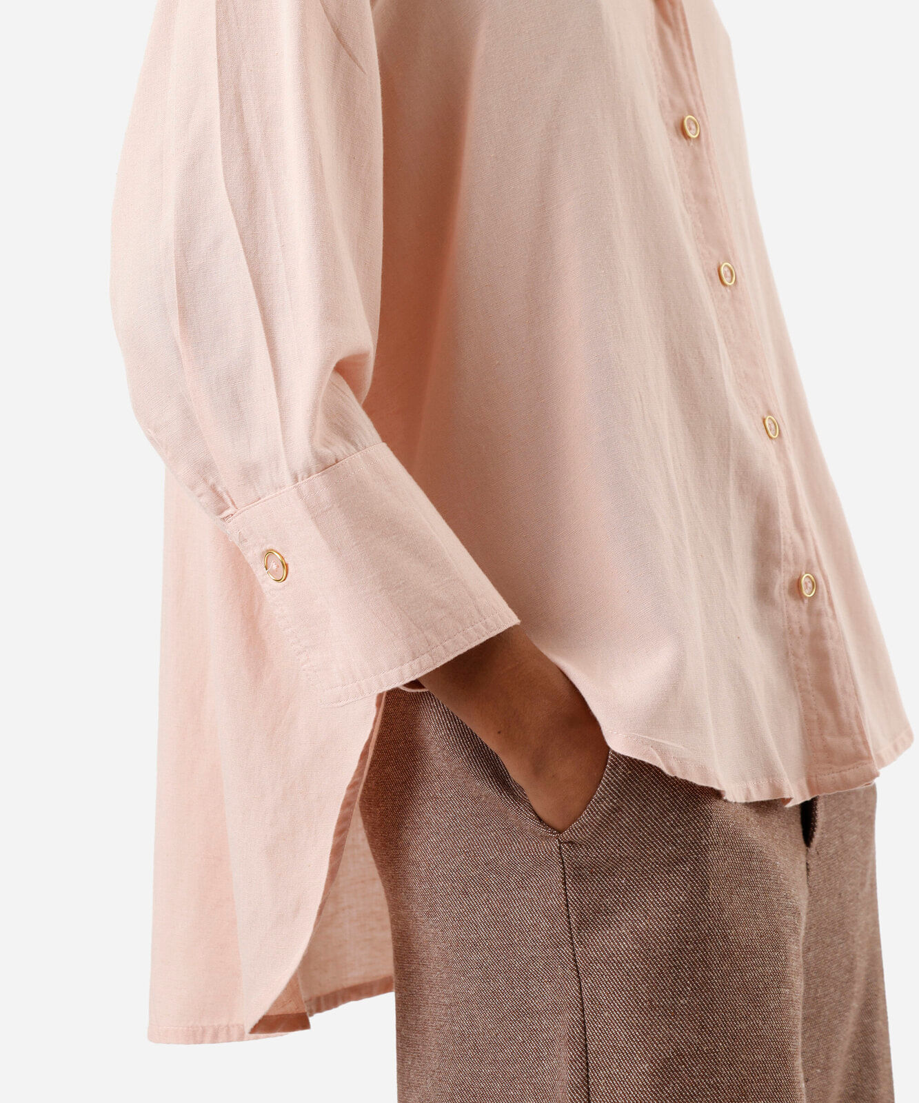 camisa feminina com linho manga longa rosa