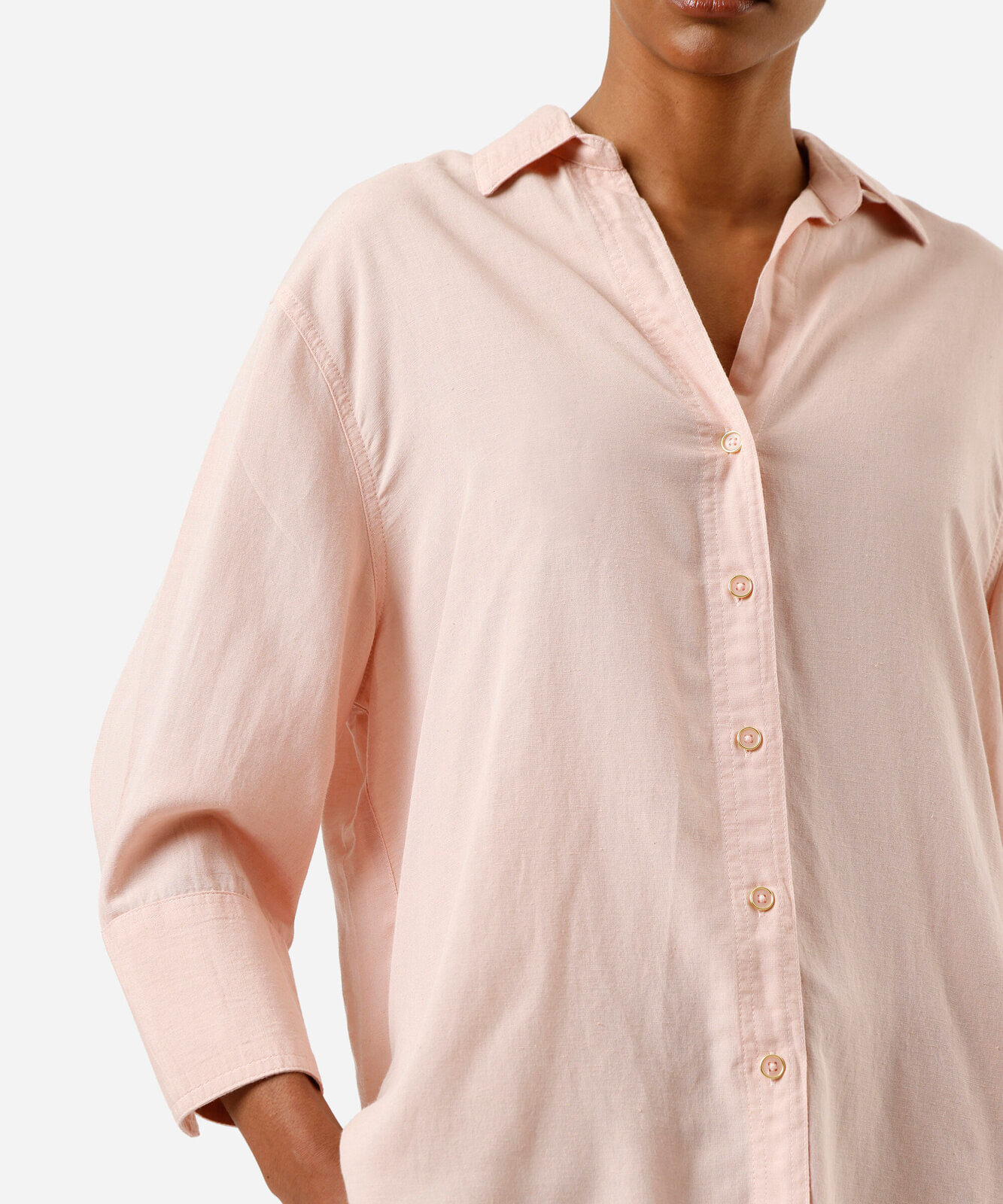 camisa feminina com linho manga longa rosa