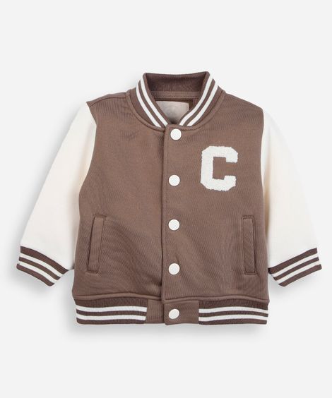 jaqueta bomber infantil de moletom college bege