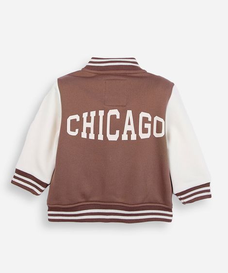jaqueta bomber infantil de moletom college bege