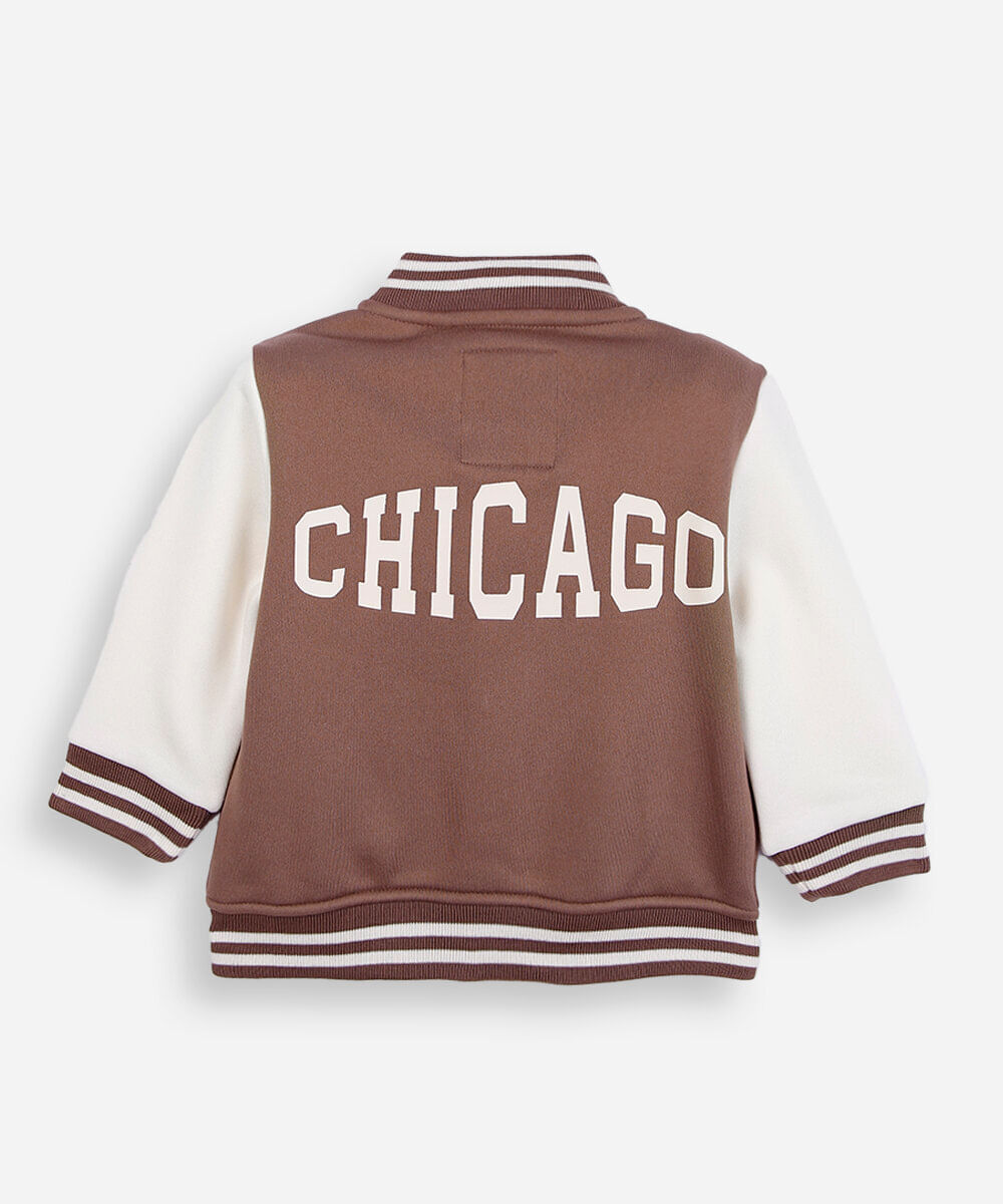 jaqueta bomber infantil de moletom college bege