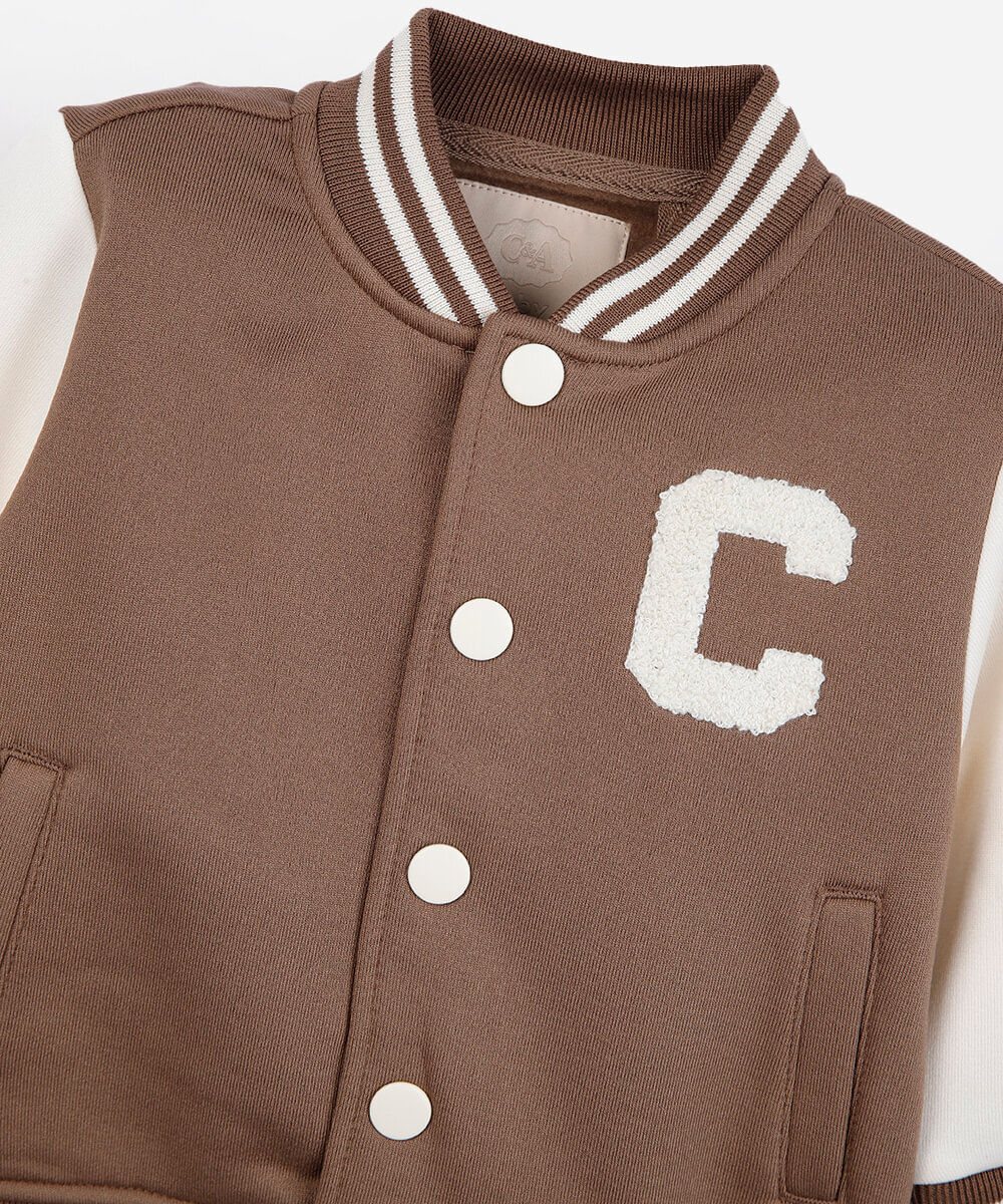 jaqueta bomber infantil de moletom college bege