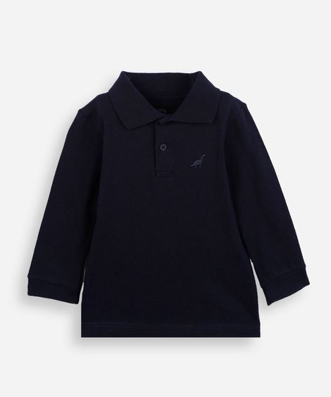 polo infantil de algodão manga longa azul