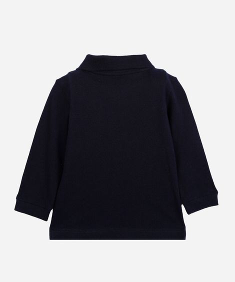 polo infantil de algodão manga longa azul