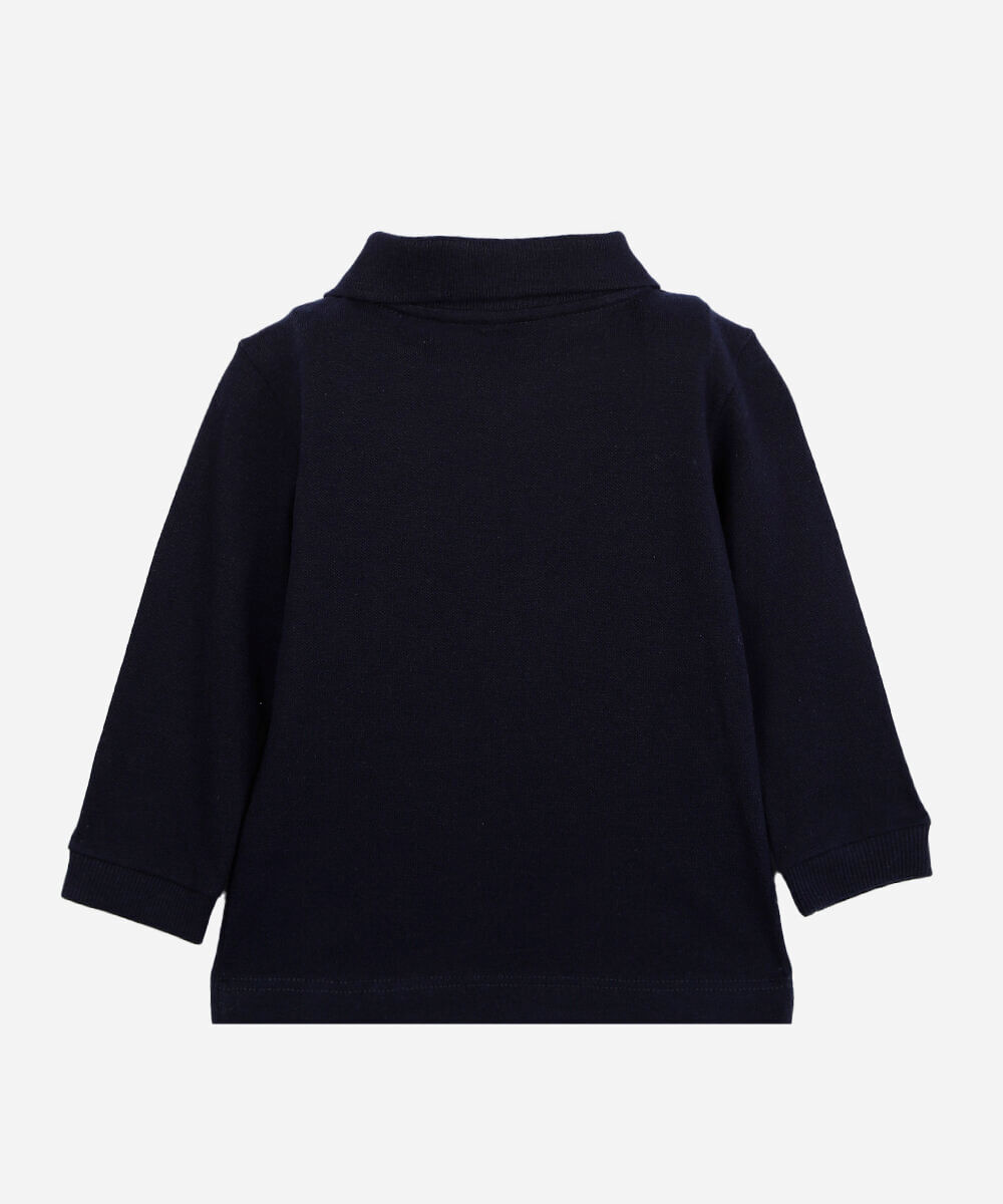 polo infantil de algodão manga longa azul