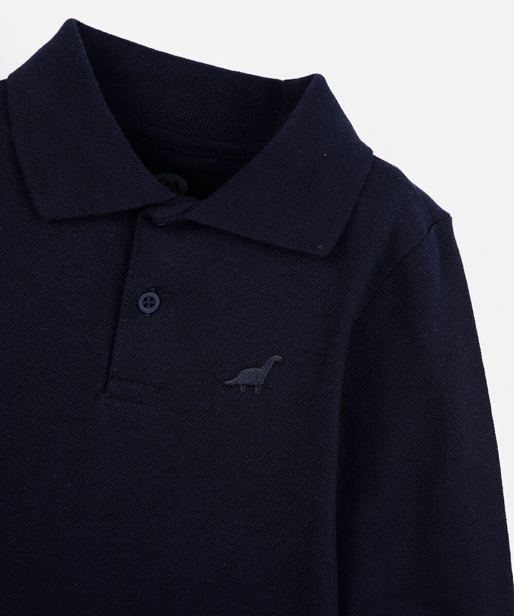 polo infantil de algodão manga longa azul