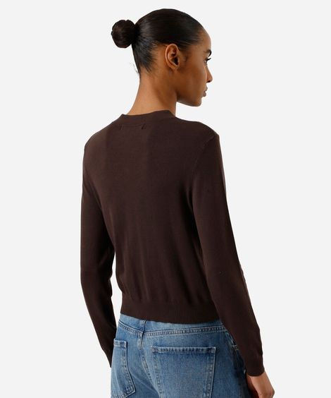 cardigan cropped feminino de tricot marrom