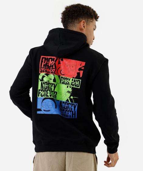 blusão masculino de moletom com capuz rick and morty preto