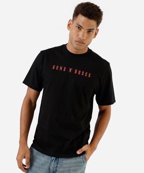 camiseta masculina de algodão guns n roses preta