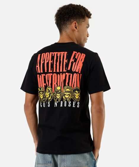 camiseta masculina de algodão guns n roses preta