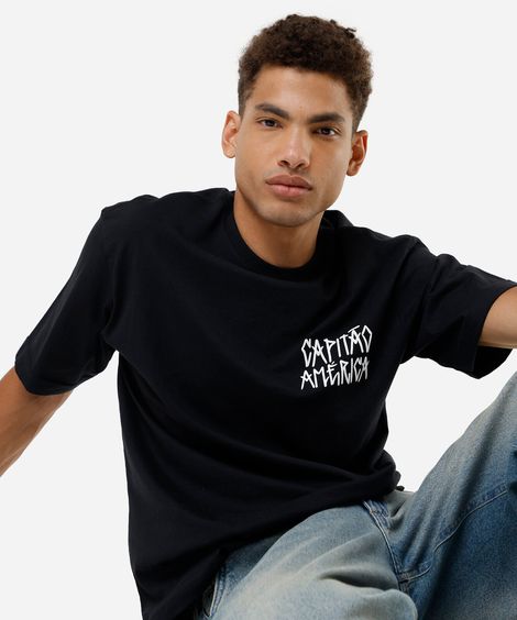 camiseta masculina de algodão capitão américa preta