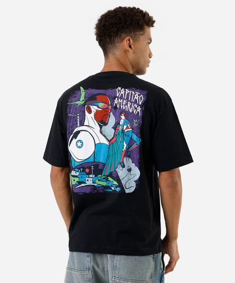camiseta masculina de algodão capitão américa preta