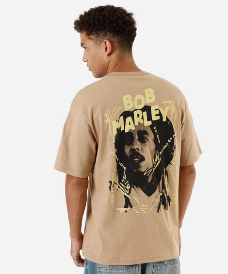 camiseta masculina de algodão bob marley bege