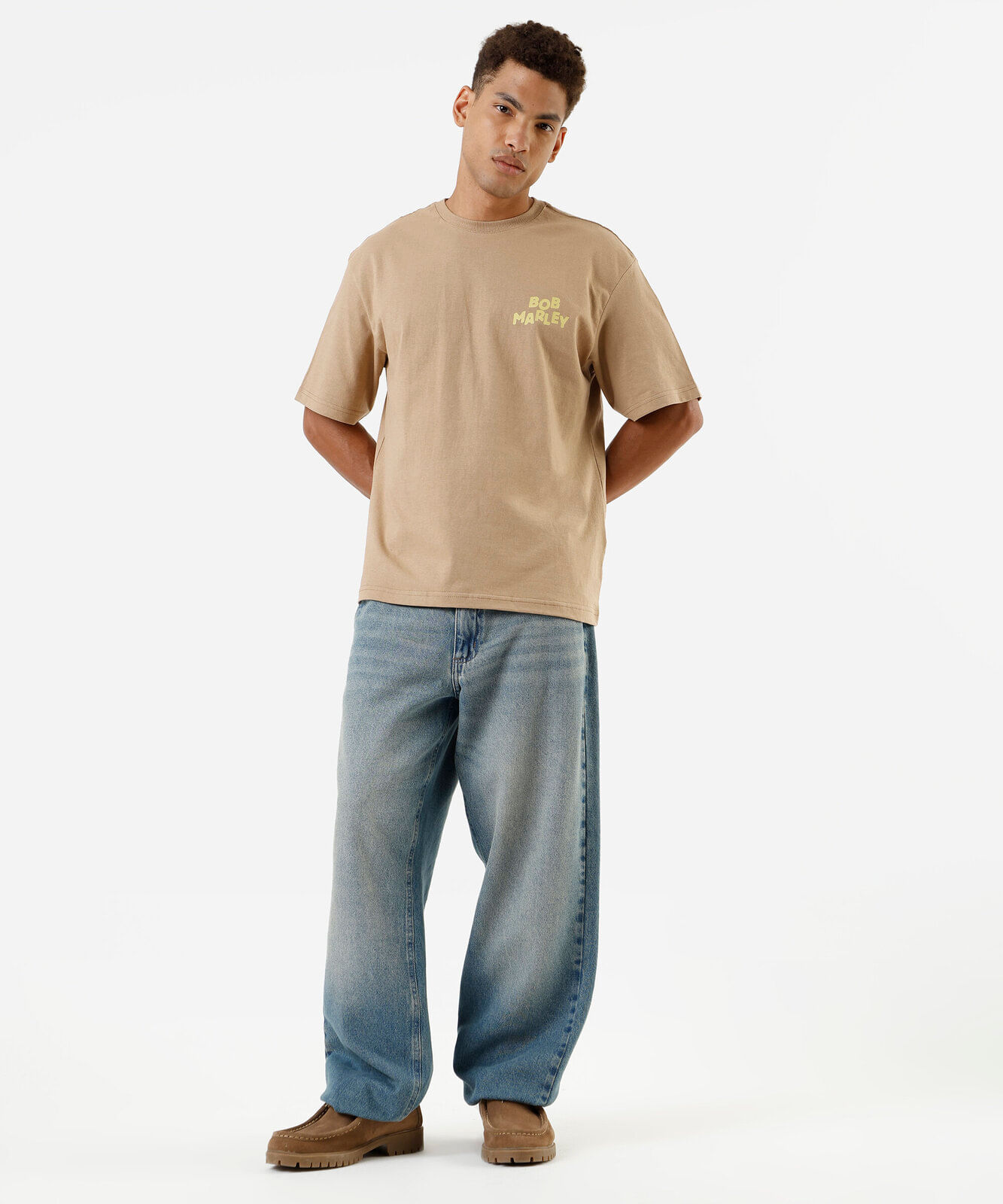 camiseta masculina de algodão bob marley bege