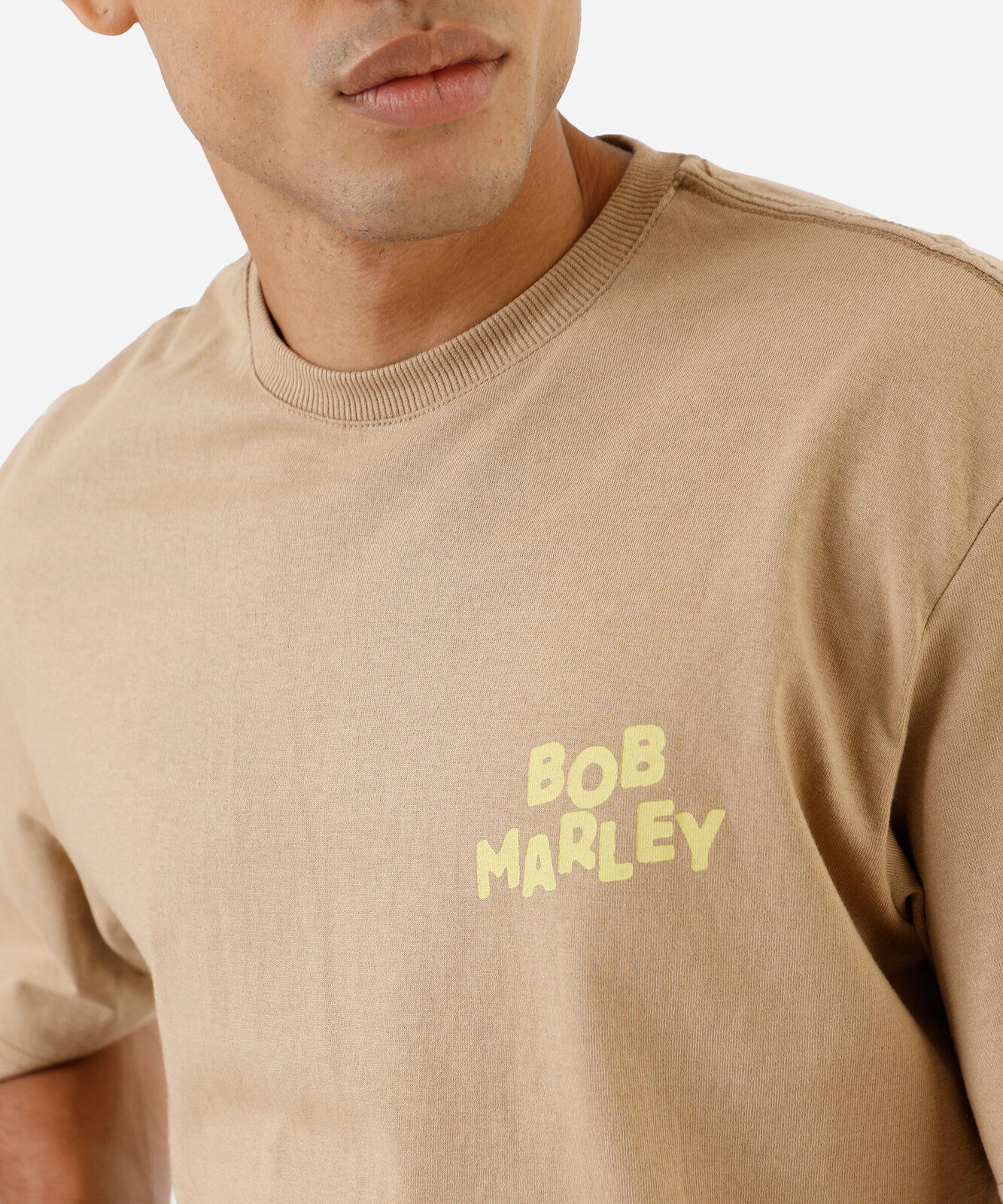 camiseta masculina de algodão bob marley bege