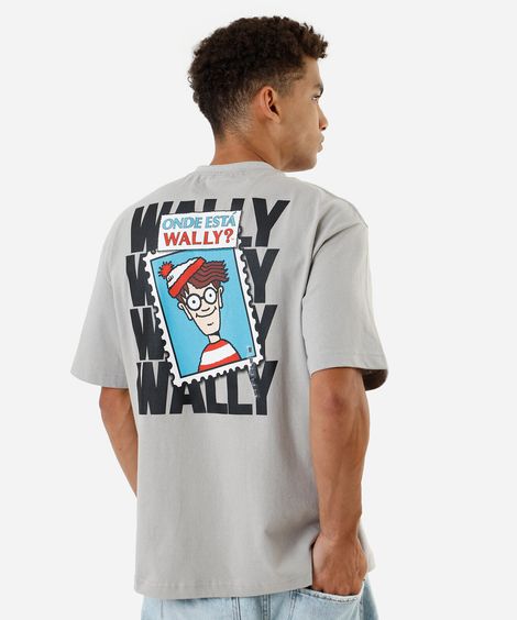 camiseta masculina de algodão wally cinza