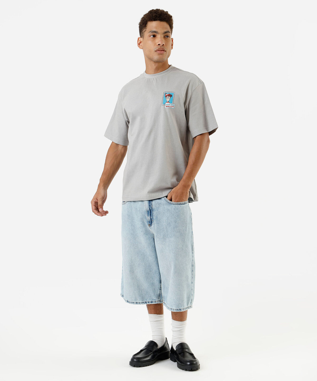 camiseta masculina de algodão wally cinza