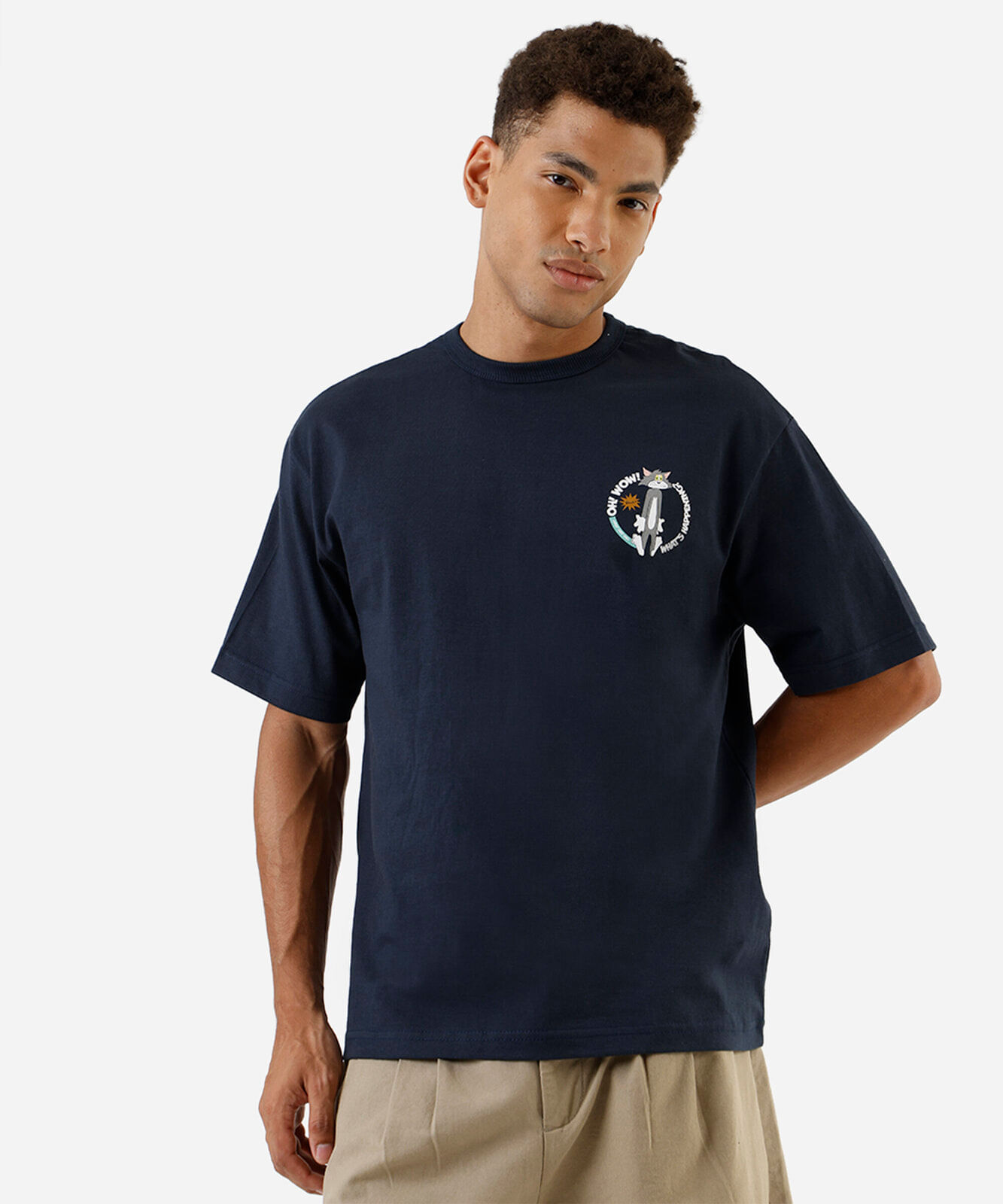 camiseta masculina de algodão tom e jerry azul