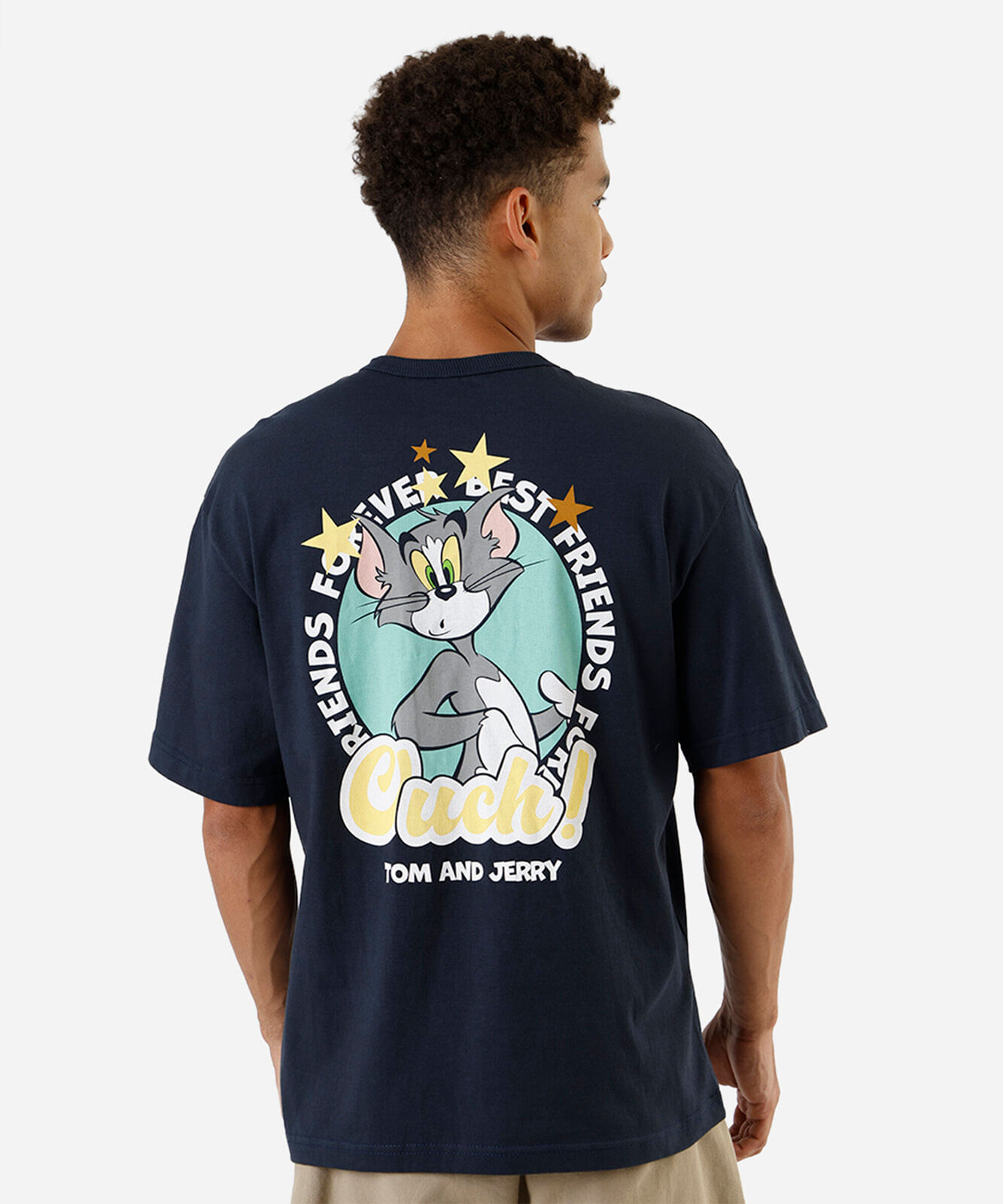 camiseta masculina de algodão tom e jerry azul