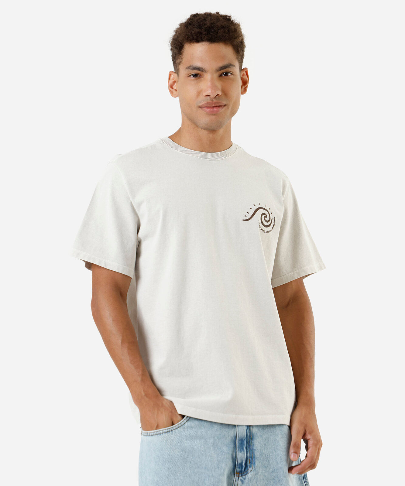 camiseta masculina de algodão estampada bege