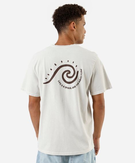 camiseta masculina de algodão estampada bege