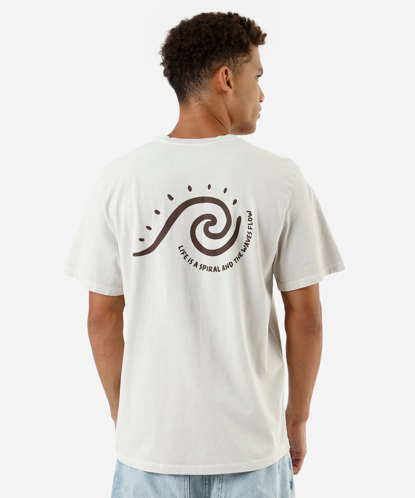 camiseta masculina de algodão estampada bege