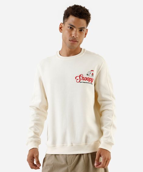 blusão masculino de moletom com borado snoopy off white
