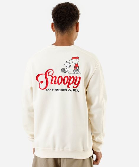 blusão masculino de moletom com borado snoopy off white