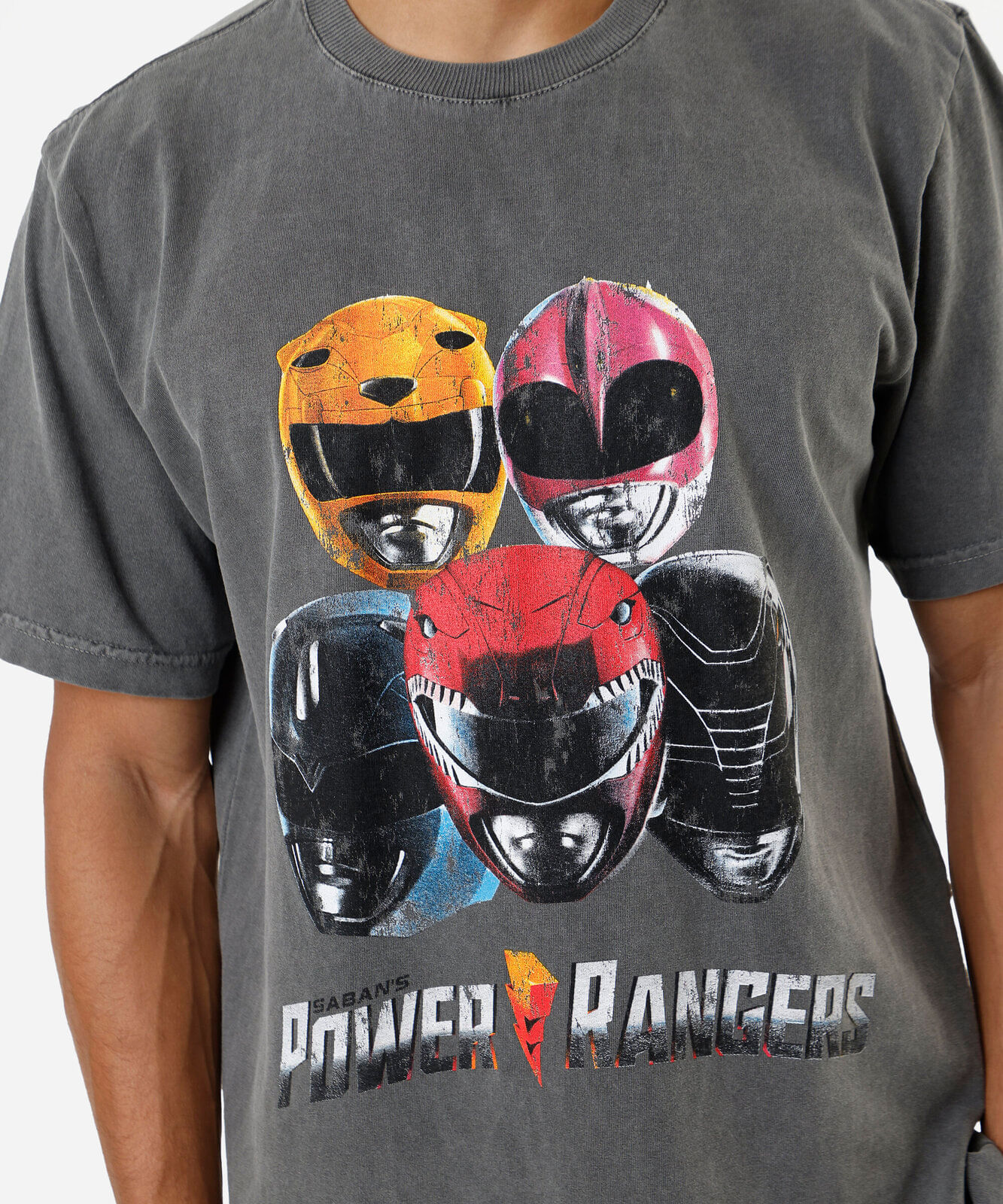 camiseta masculina de algodão power rangers estonada cinza