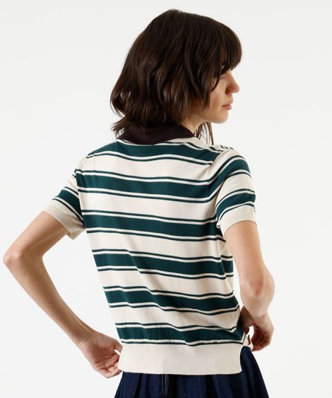 polo feminina em tricot listrada verde