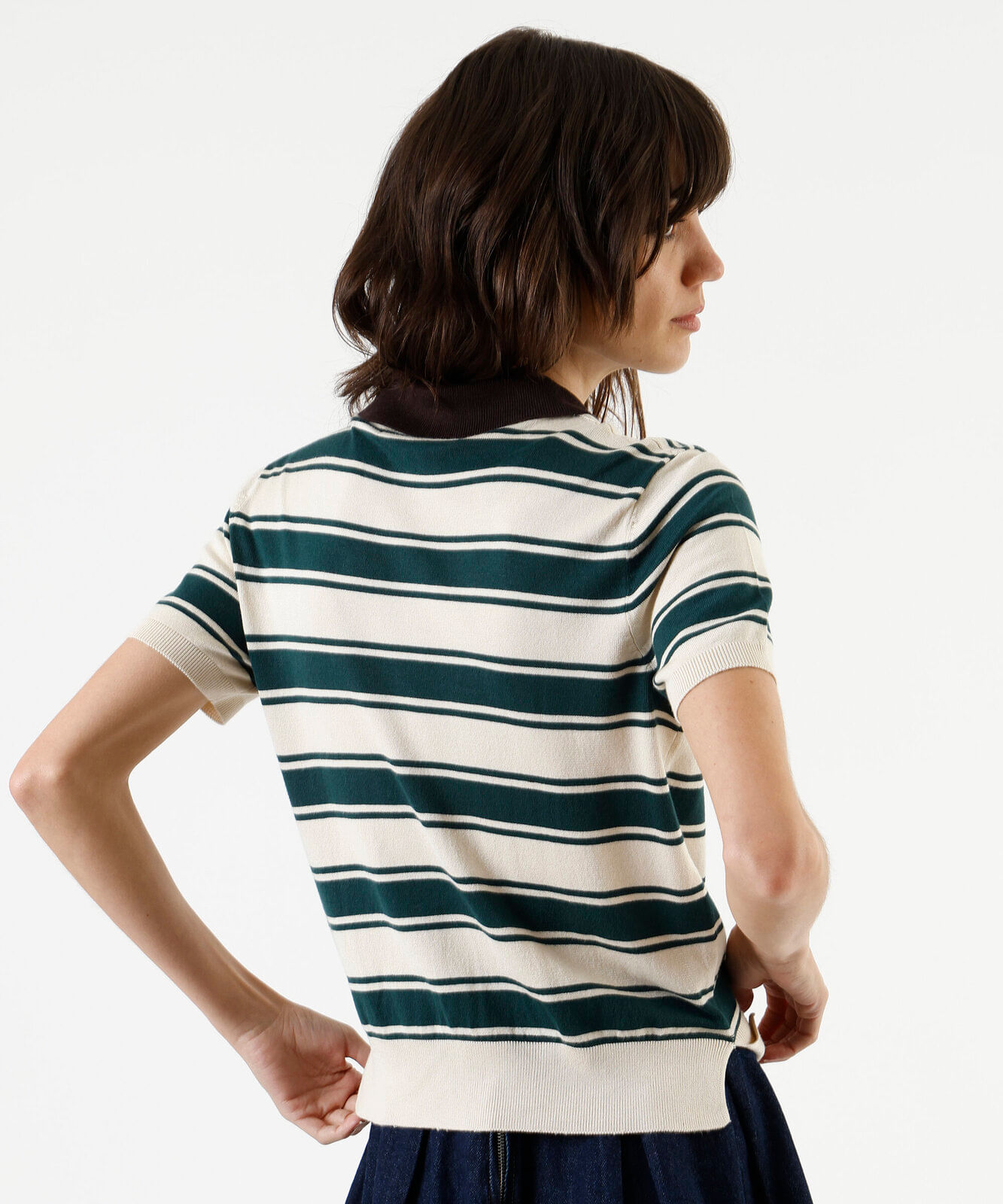 polo feminina em tricot listrada verde
