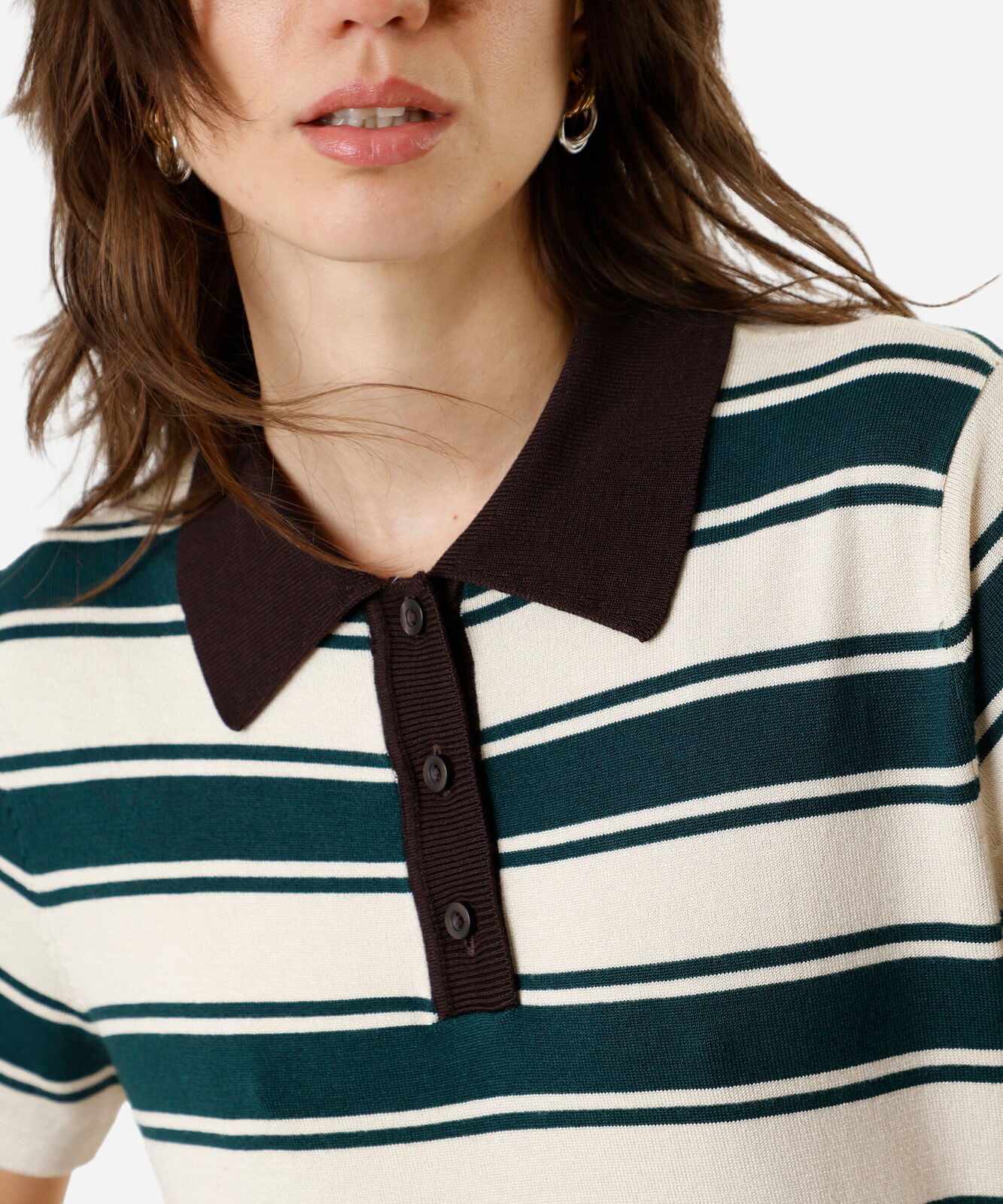 polo feminina em tricot listrada verde