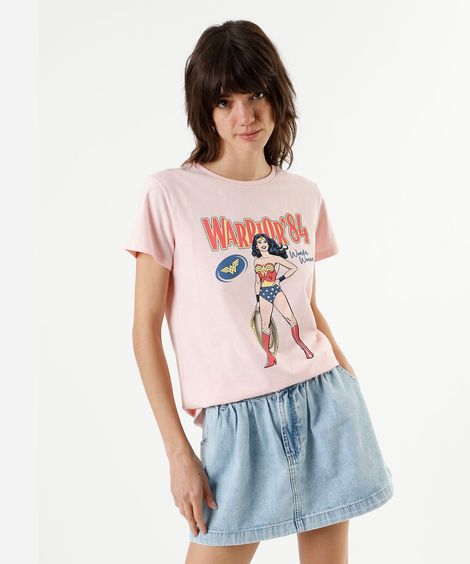 camiseta feminina de algodão mulher maravilha rosa