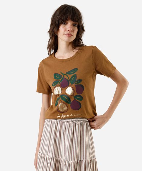 camiseta feminina de algodão le figues marrom