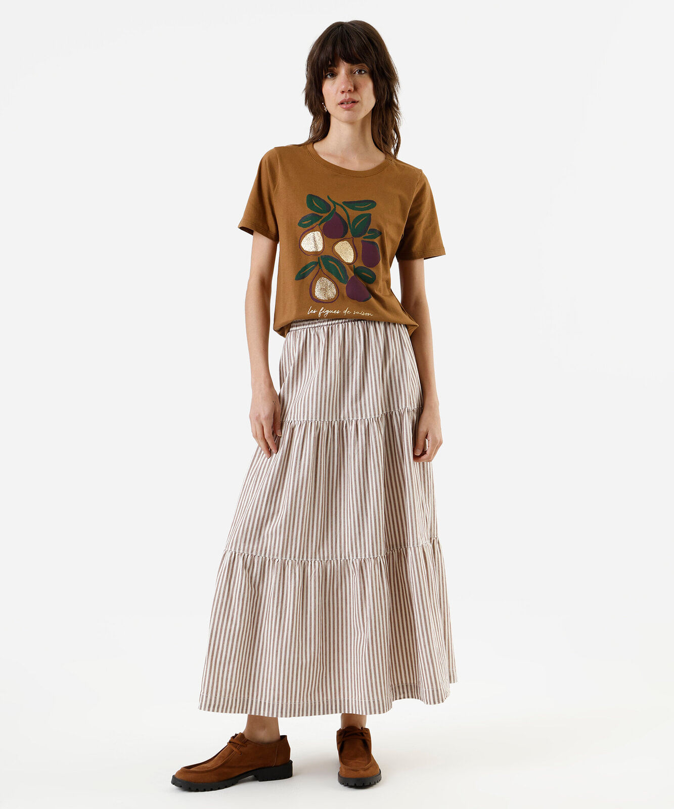 camiseta feminina de algodão le figues marrom