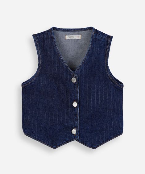 colete infantil jeans risca de giz azul