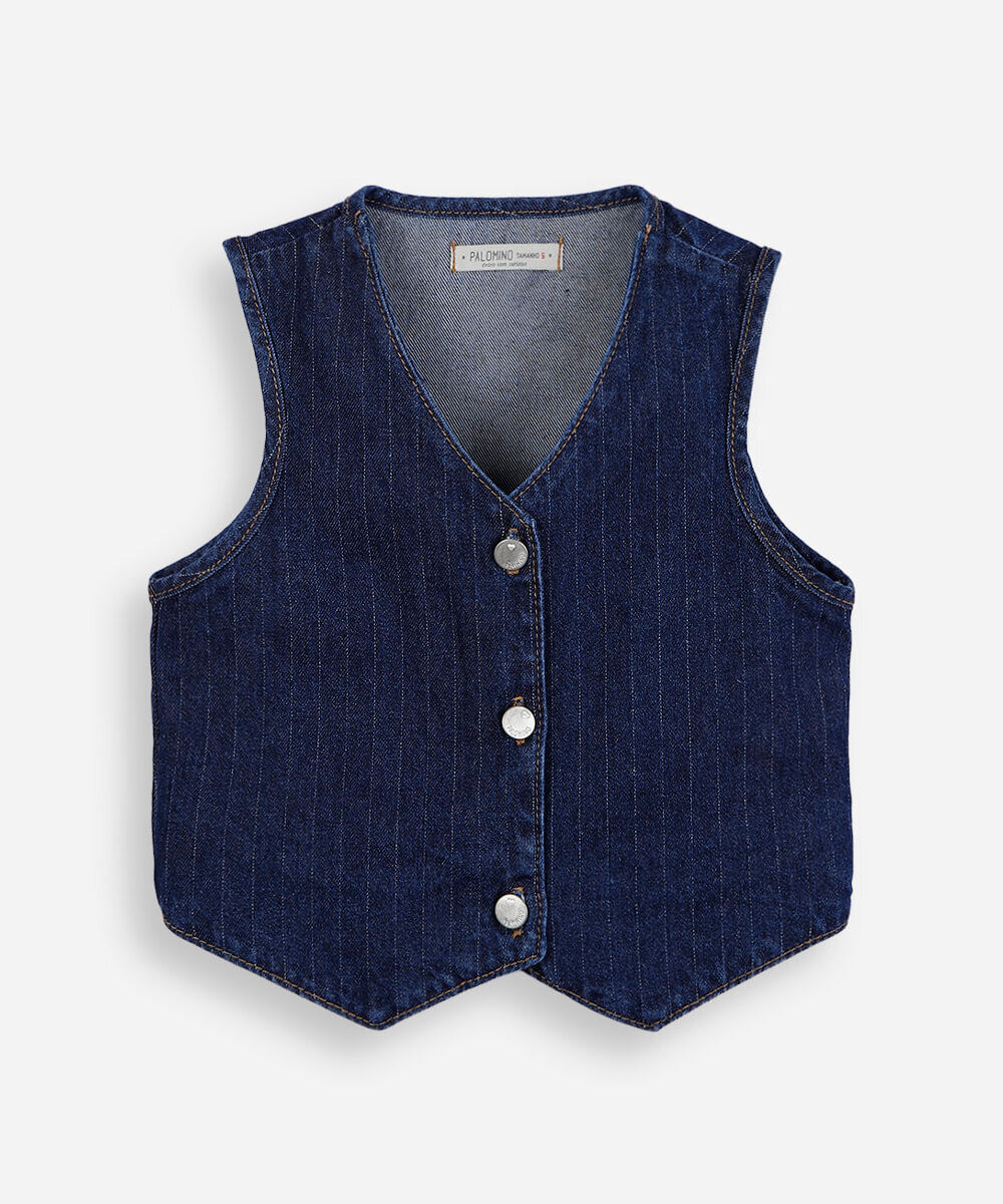 colete infantil jeans risca de giz azul