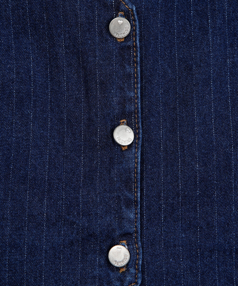 colete infantil jeans risca de giz azul