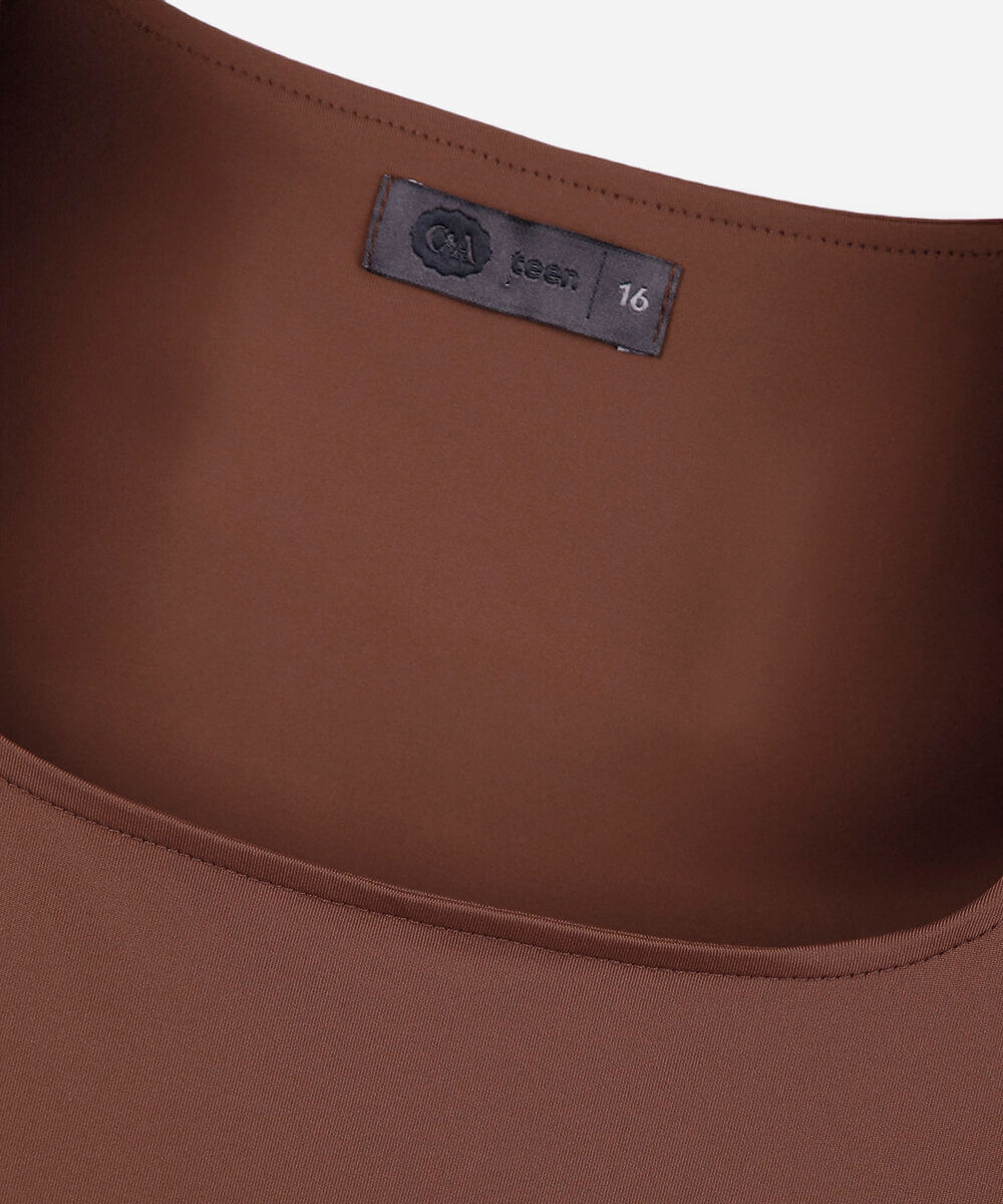 body juvenil manga longa decote quadrado marrom
