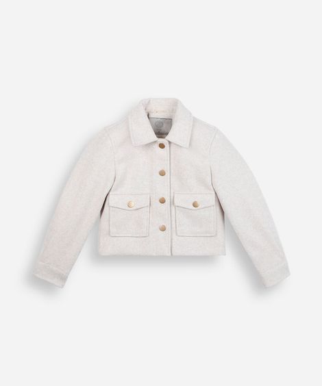 jaqueta infantil com bolsos texturizada bege