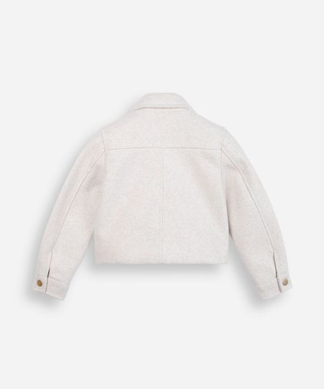 jaqueta infantil com bolsos texturizada bege