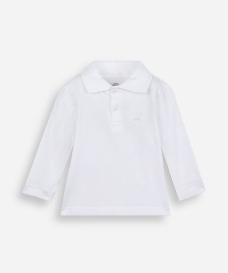 polo infantil de algodão manga longa off white