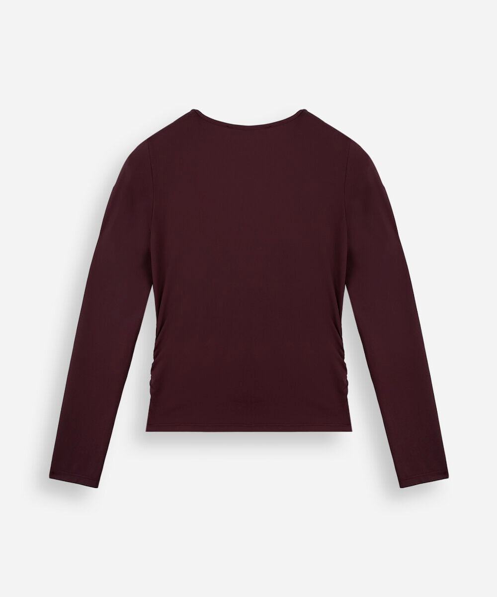 blusa juvenil de poliamida com franzido vinho